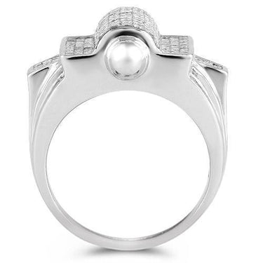 14K White Solid Gold Mens Large Ring With Princess Cut And Round Cut Diamonds 3.75 Ctw
